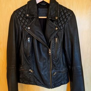 All Saints Cargo Leather Jacket, Black-Grey, US6